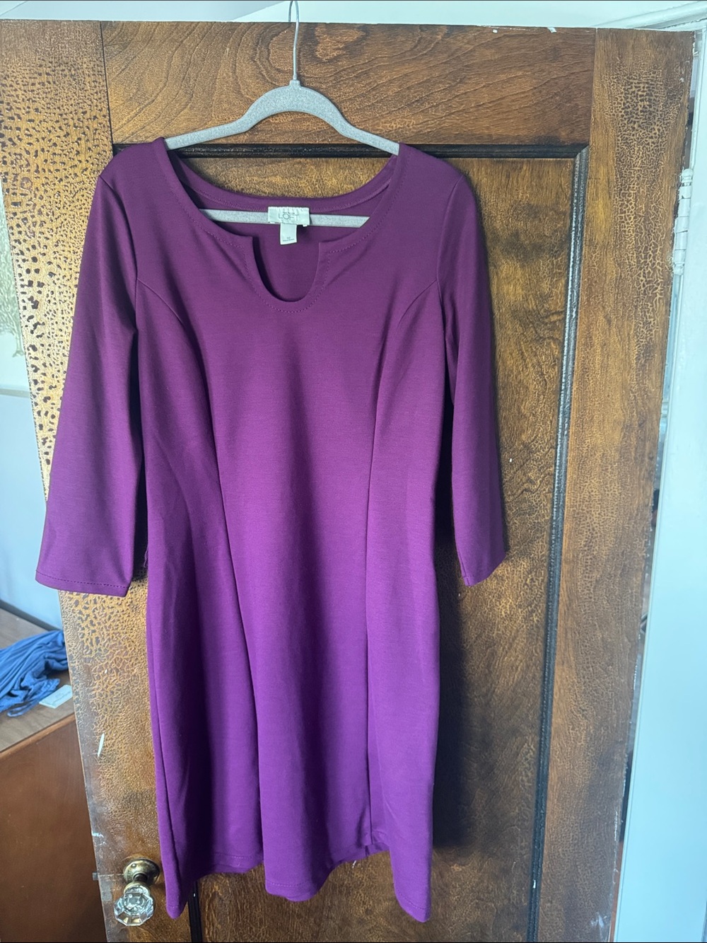 LOFT Plum Midi Dress with Notch Neckline
